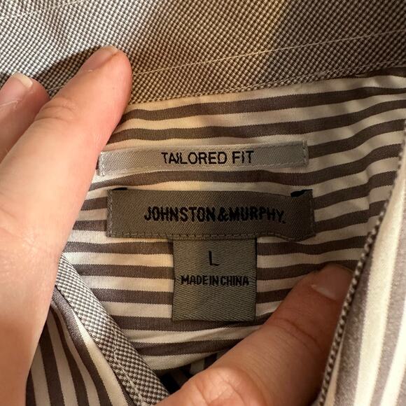 Johnston & Murphy Men's Large White & Gray Striped Tailored Fit Dress Shirt - Picture 3 of 10